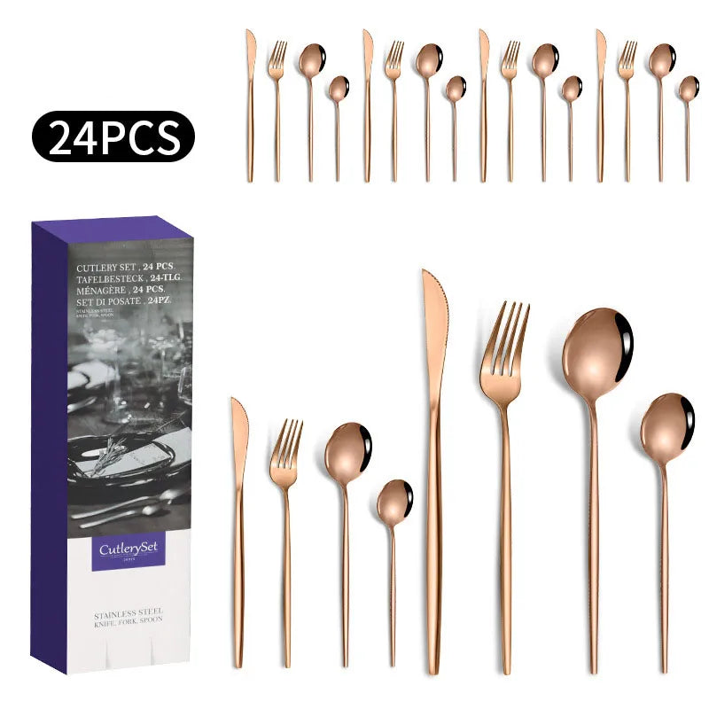 1010 stainless steel tableware 24-piece golden steak knife, fork and spoon gift box Western tableware suit