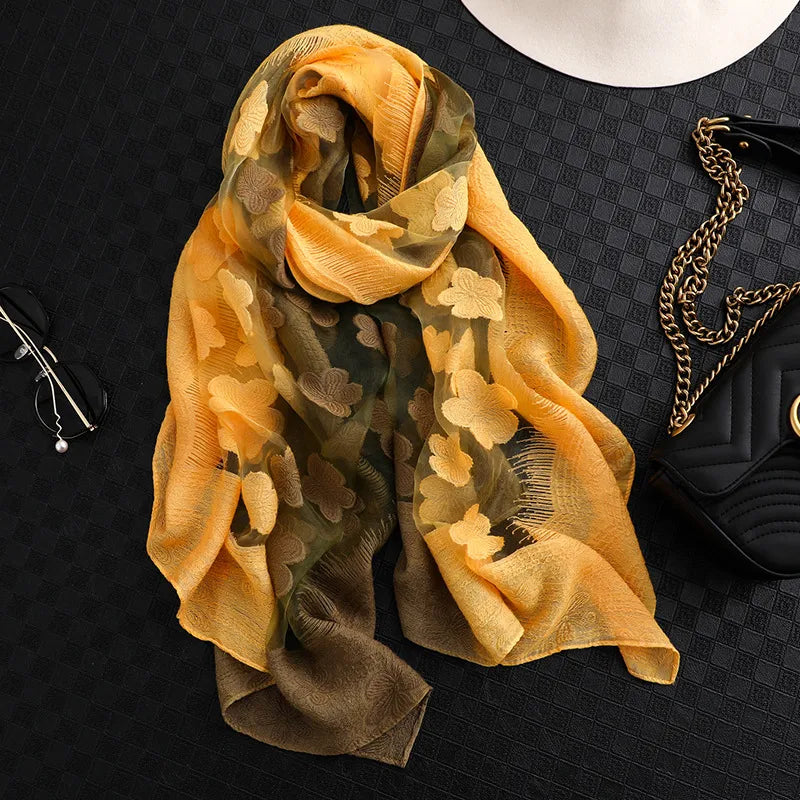 Women's Elegant Flower Polyester Silk Scarf