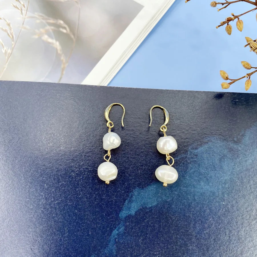 1 Pair Elegant Simple Style Geometric Freshwater Pearl Copper Drop Earrings