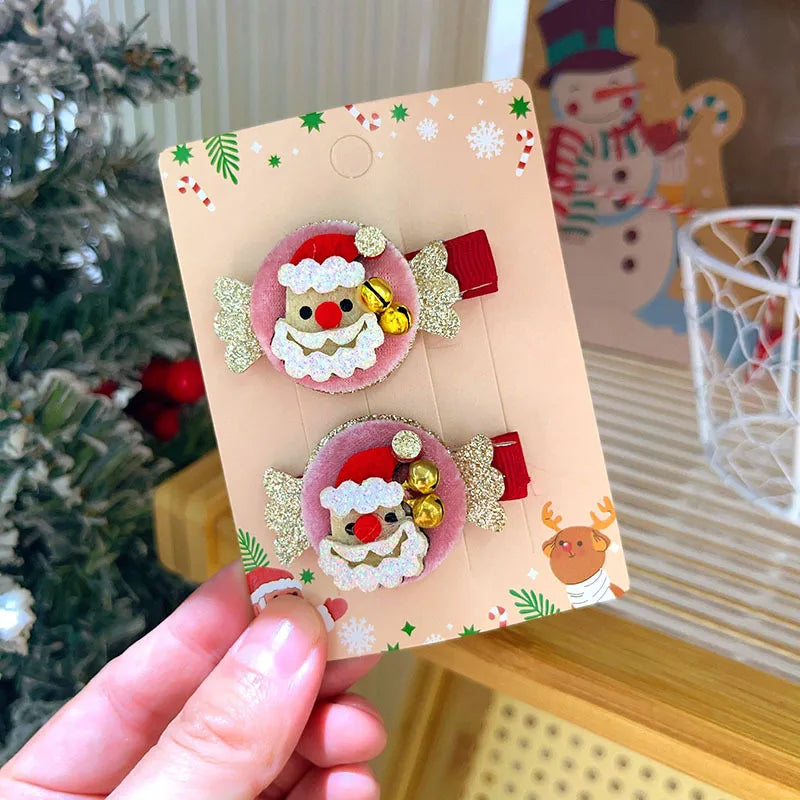 Sweet Cute Christmas Butterfly Knot Hair Clip For Girls Children's Holiday Snowman Tree Hair Accessories Festive Headwear