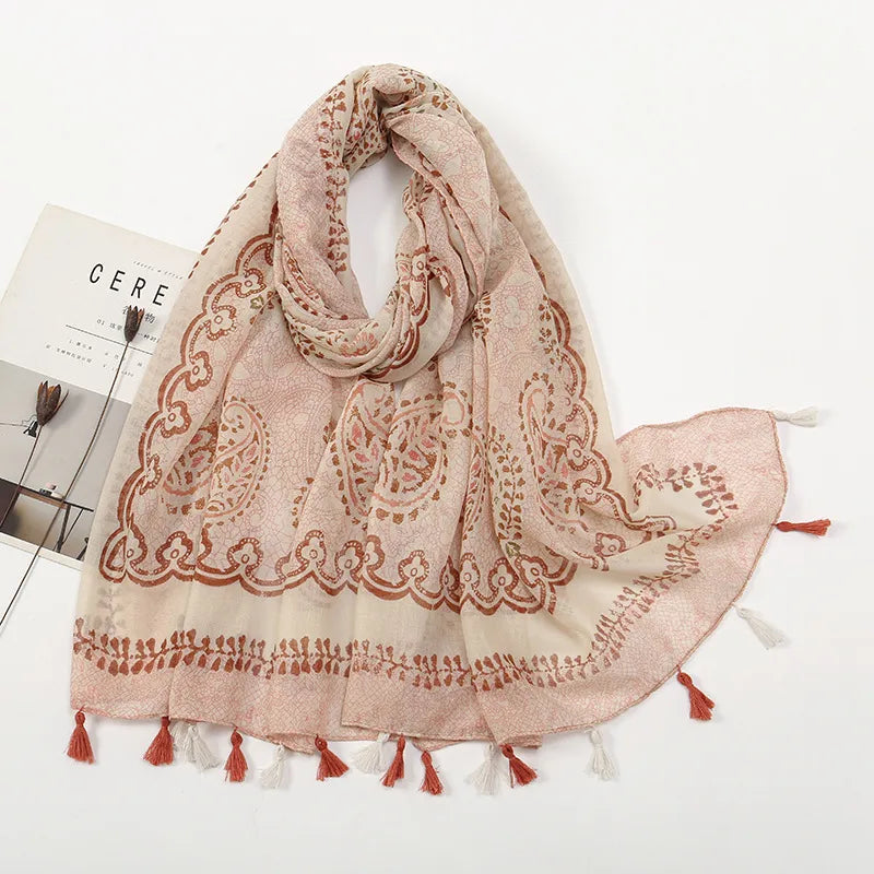 Women's Sweet Color Block Polyester Printing Scarf