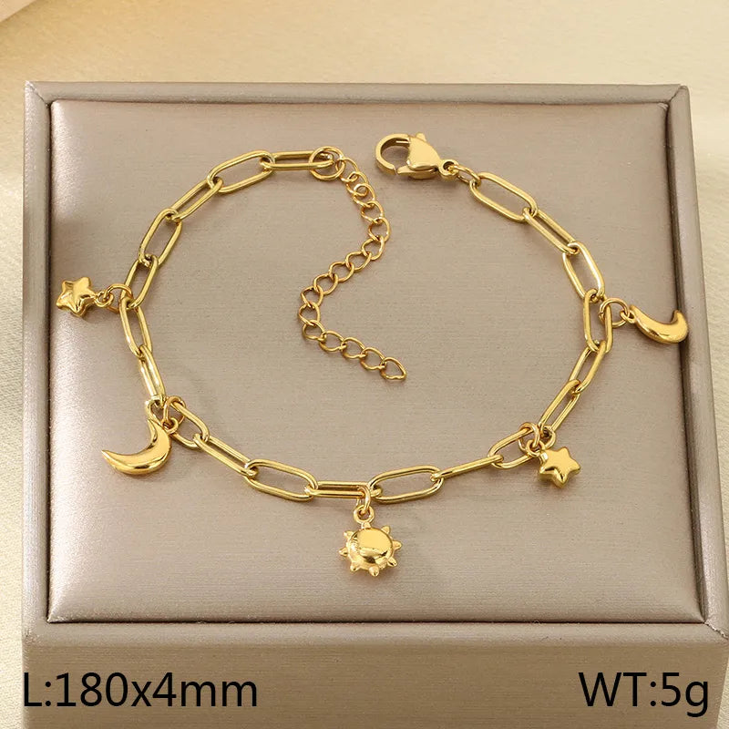 IG Style Vintage Style Cherry Ocean Butterfly 304 Stainless Steel 18K Gold Plated Paperclip Chain Bracelets In Bulk