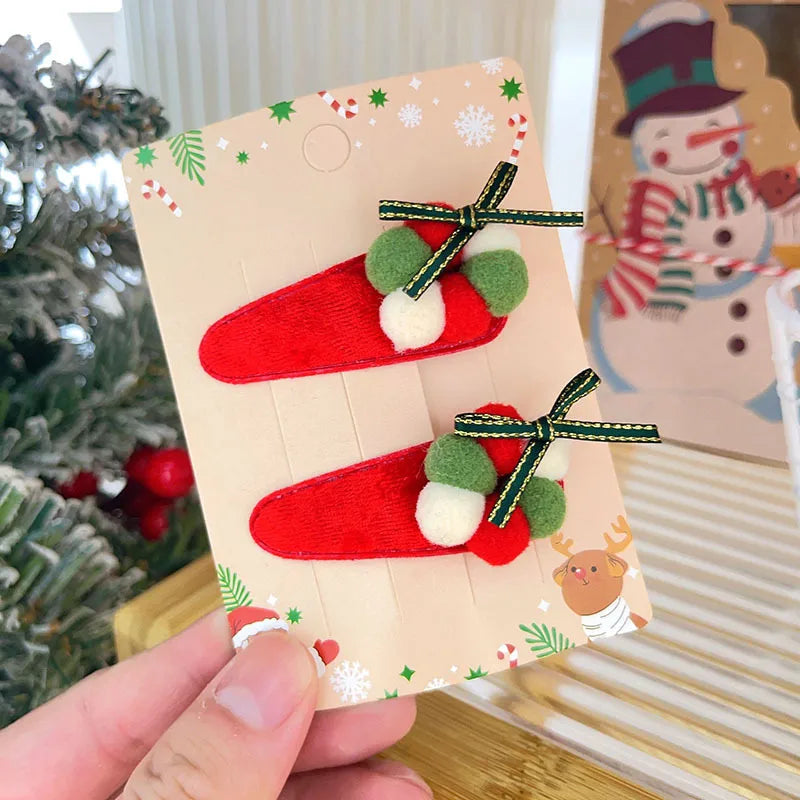 Sweet Cute Christmas Butterfly Knot Hair Clip For Girls Children's Holiday Snowman Tree Hair Accessories Festive Headwear