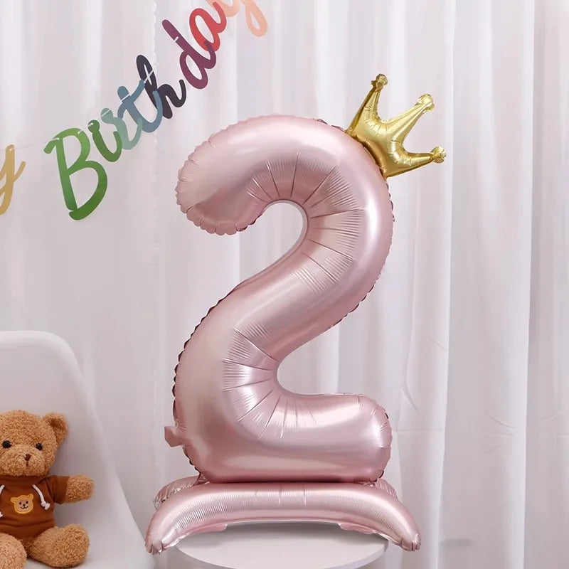 42-Inch Stand-Up Large Pink Base Number Balloons Birthday Decoration Scene Arrangement One-Year-Old Photo Props Balloons