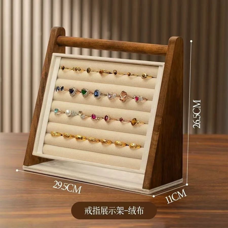 Walnut Wooden Slope Display Stand Jewelry Earring Storage Rack Bracelet Watch Organizer Modern Simple Style Home Decor
