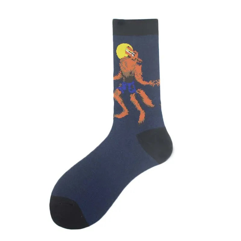 men's fashion cartoon nylon cotton printing crew socks a pair