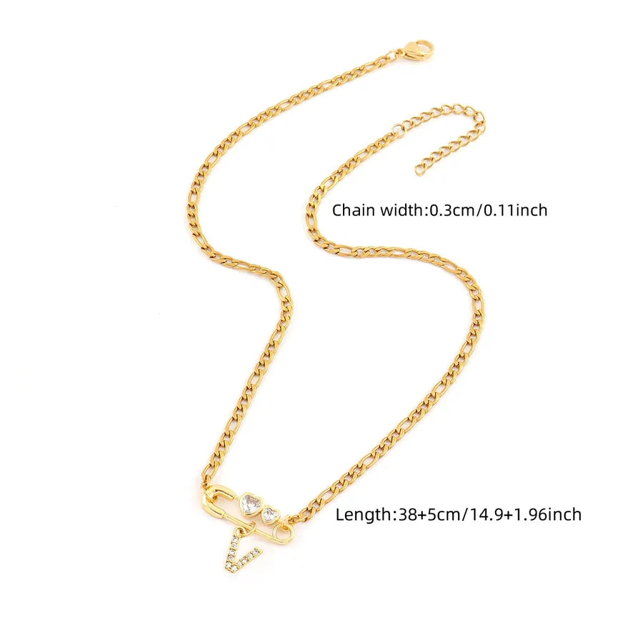 Wholesale Jewelry Elegant Simple Style Classic Style Pin Letter 201 Stainless Steel Artificial Crystal Copper figaro chain Pendant Necklace