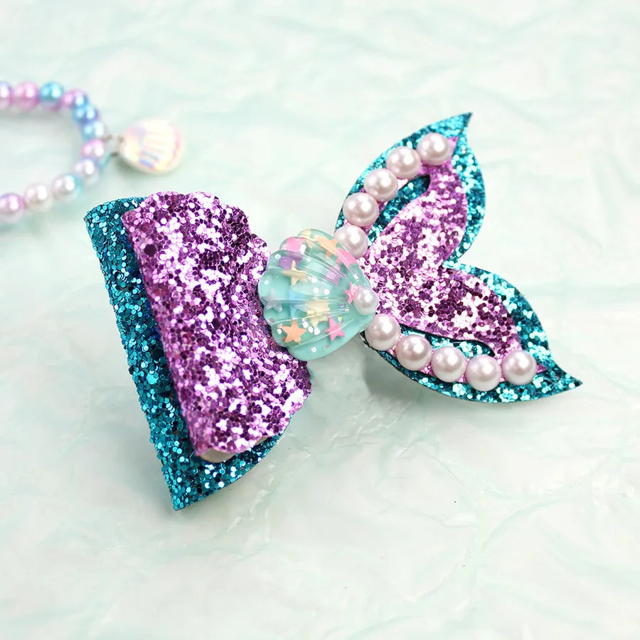 Amazon's Hottest Mermaid Princess Glitter Bow Shell Pearl Children's Girl Cute Hairpin