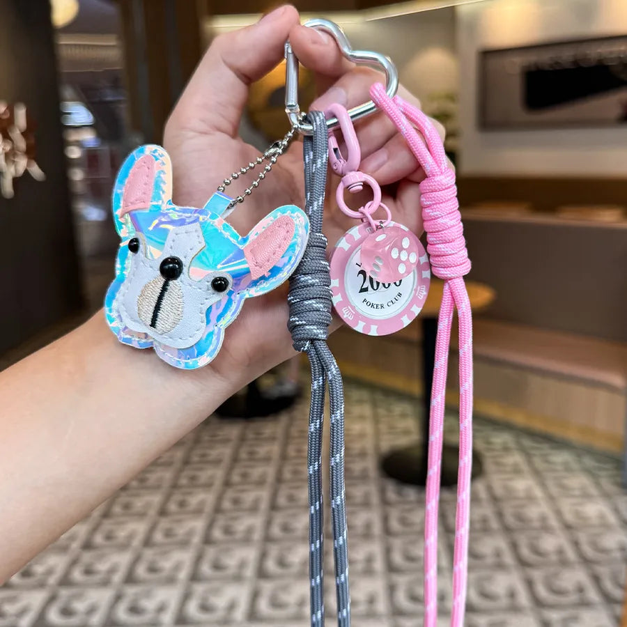 Cute Metal Keychain Pendant Beaded Bookbag Girl's Bag Charm Style Cartoon Design Half Handmade Flower