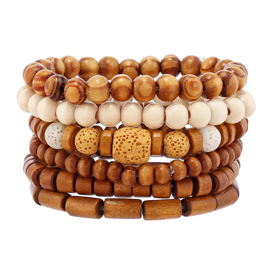 Retro Round Wood Beaded Men's Bracelets