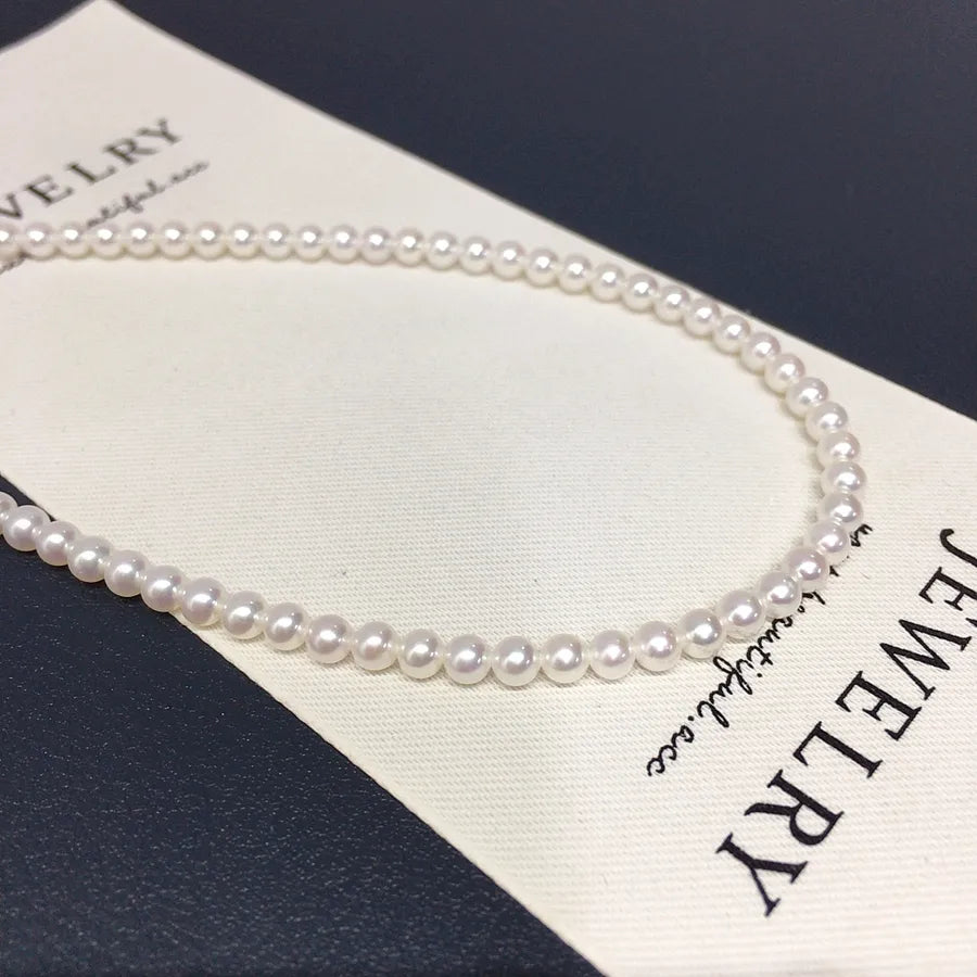 Zhuji Pearl High Brightness Near Round Natural Freshwater Pearl baby Bead Chain Small Rice Bead Pearl Necklace Jewelry Wholesale