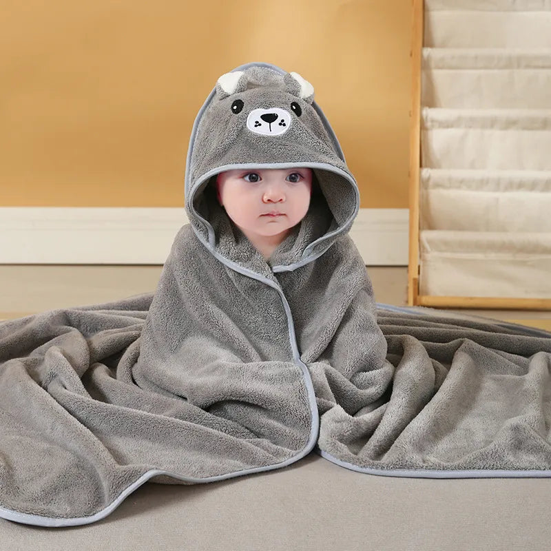 Baby Cartoon Bag Blanket Coral Fleece Absorbent Children's Bath Towel Embroidered Blanket with Hood Cloak Soft Newborn Blanket