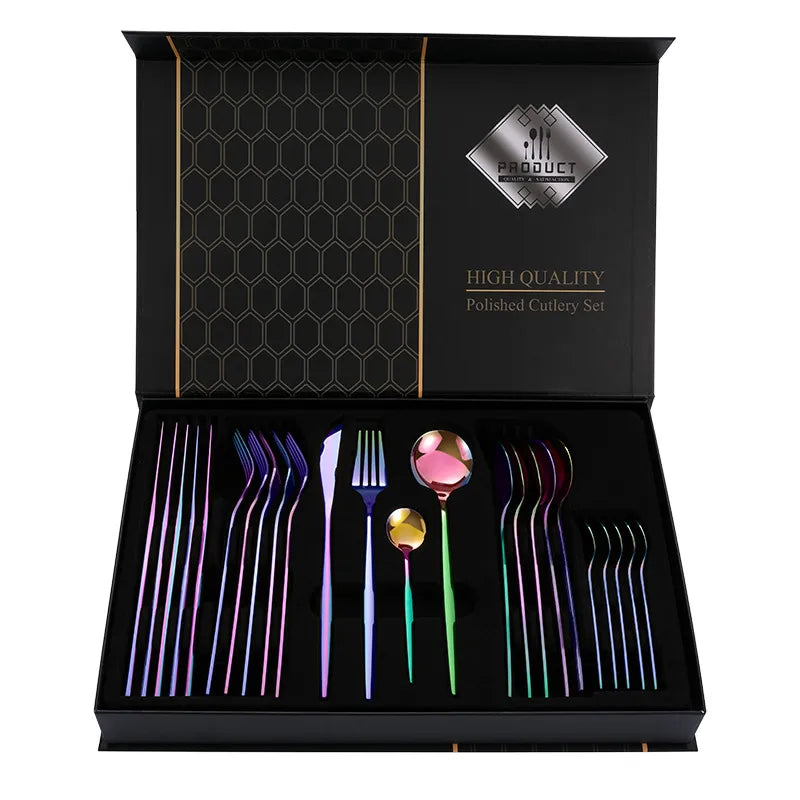 1010 stainless steel tableware 24-piece golden steak knife, fork and spoon gift box Western tableware suit