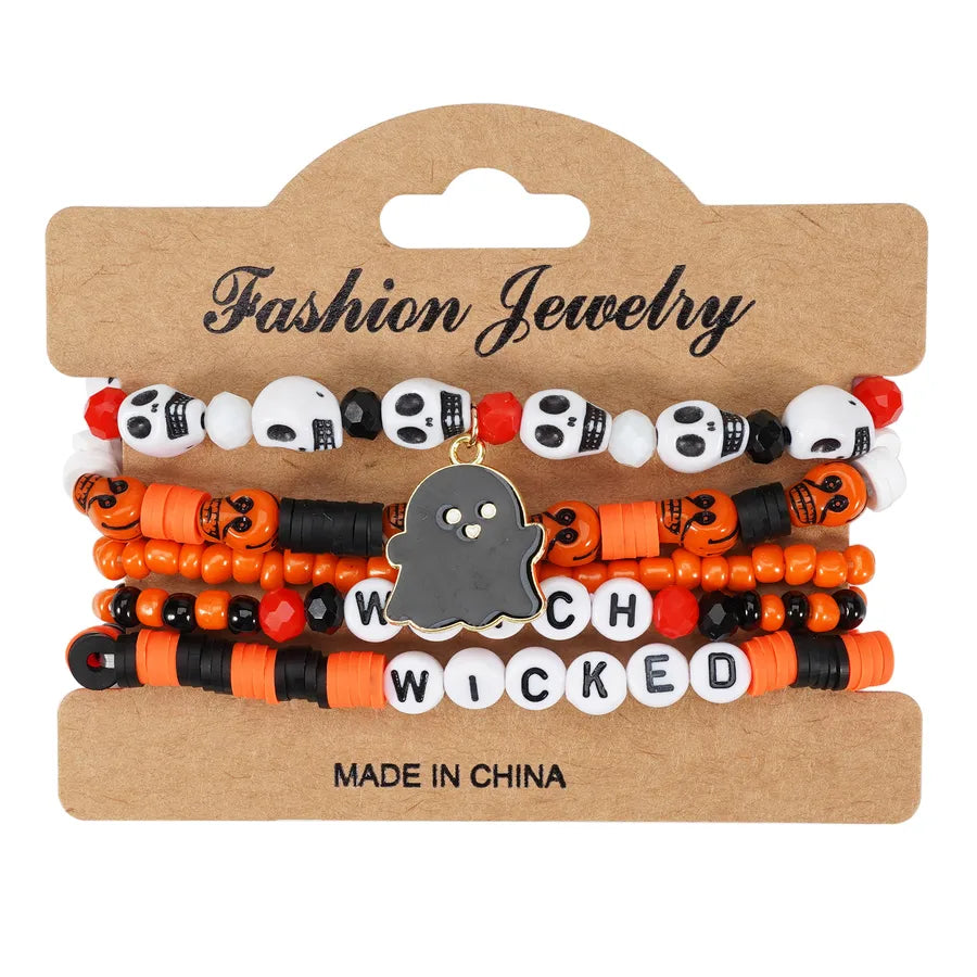 Halloween Party Bracelet Artificial Crystal Soft Clay String Beads Bracelet Pumpkin Ghost Bat Hat Pendant Bracelet Original Design