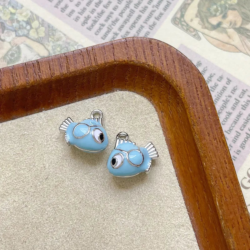 Ocean Tropical Striped Color Block Small Fish Pendant Alloy Enamel DIY Handmade Small Charms Beaded Jewelry