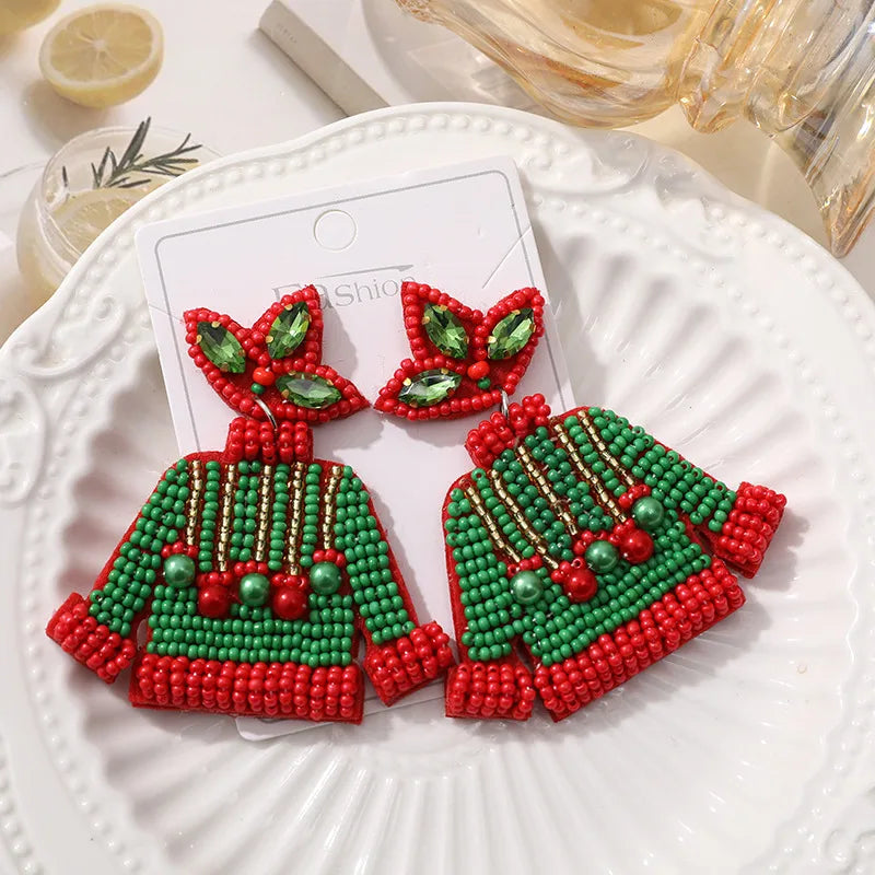 Handmade Christmas Tree Pumpkin Snowflake Earrings Women's Festive Atmosphere Sensation Ear Jewelry Holiday Flower Design