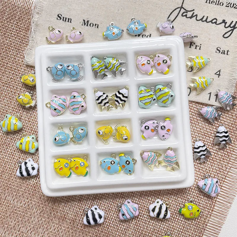 Ocean Tropical Striped Color Block Small Fish Pendant Alloy Enamel DIY Handmade Small Charms Beaded Jewelry