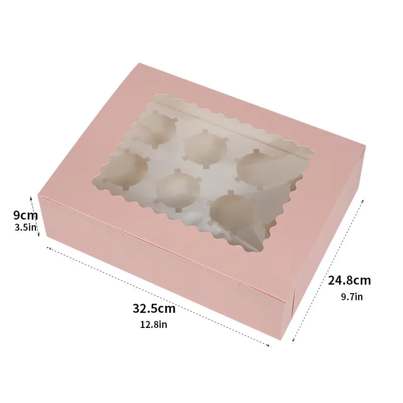 12-Pack Cupcake Boxes Pastry Baking Paper Transparent Window Cake Packaging Boxes Pastries Storage Simple Style Egg Tart Boxes
