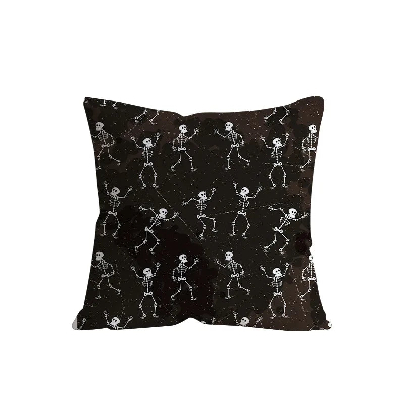 Retro Halloween Skeleton Print Sofa Pillowcase Living Room Decorative Cushion Cover Simple Style Printed Throw Pillow Case