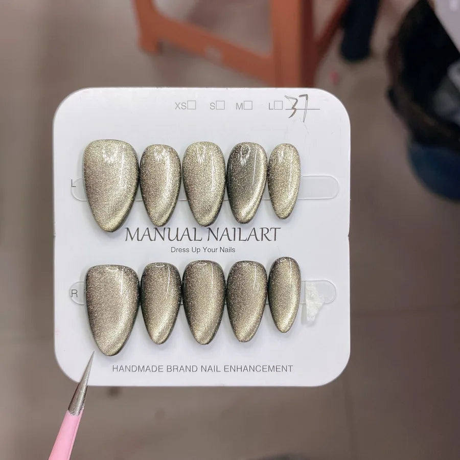 Handmade Wearable Nail Art Phototherapy Finished Product Sparkling Crystal Stone Cat's Eye Removable Starry Sky Pattern Simple Style