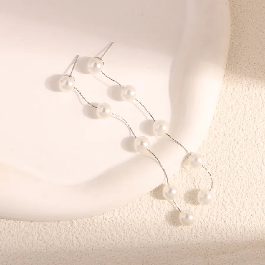 1 Pair Elegant Simple Style Geometric Freshwater Pearl Copper Drop Earrings