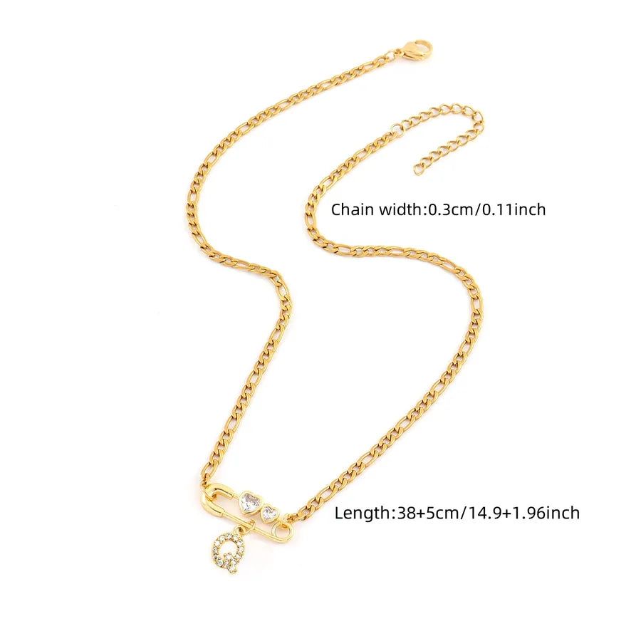 Wholesale Jewelry Elegant Simple Style Classic Style Pin Letter 201 Stainless Steel Artificial Crystal Copper figaro chain Pendant Necklace