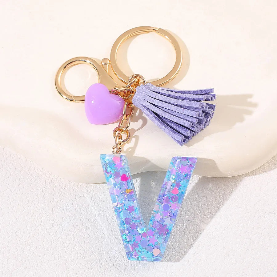 New Women's Purple Love Tassel 26 Letter Keychain Cute Car Key Chain Couple Backpack Jewelry