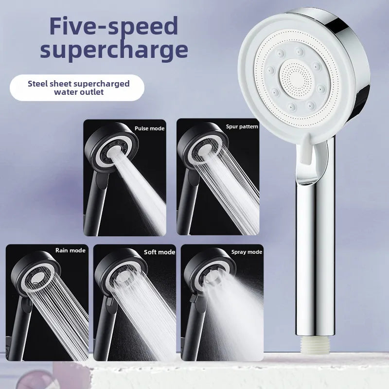 Spray shower booster shower head frosted black hand-held shower head suit five-speed multi-function universal interface