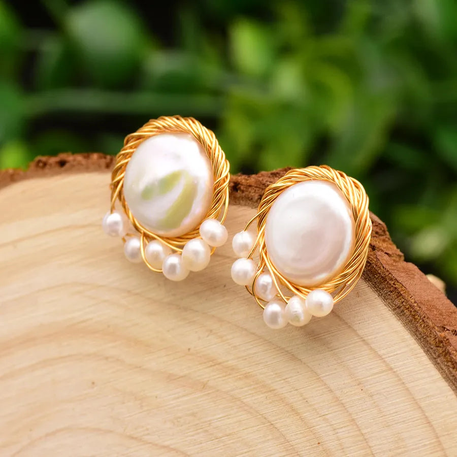 Live broadcast natural pearl earrings high-grade earrings s925 silver needle women's design natural freshwater real pearl
