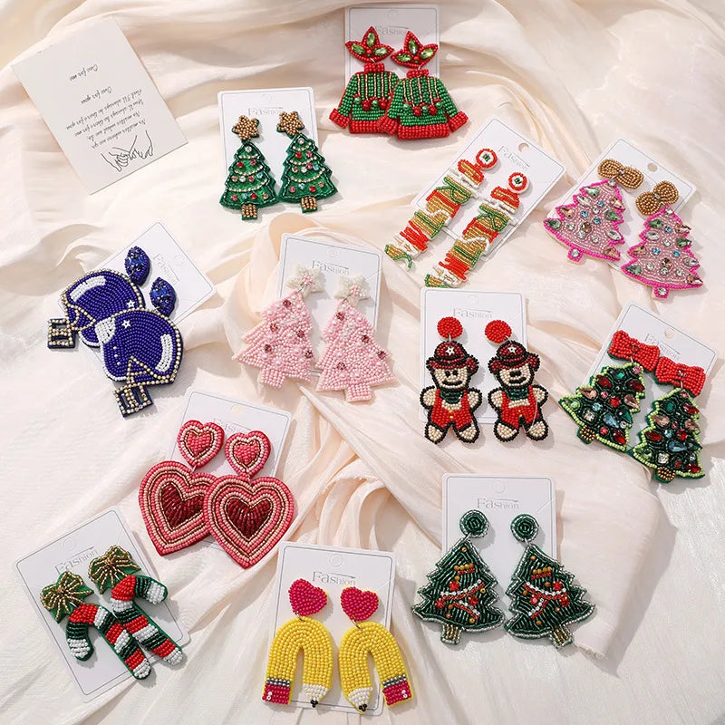 Handmade Christmas Tree Pumpkin Snowflake Earrings Women's Festive Atmosphere Sensation Ear Jewelry Holiday Flower Design