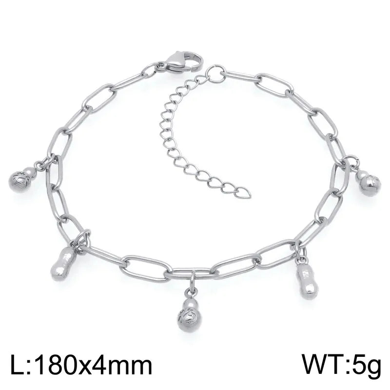 IG Style Vintage Style Cherry Ocean Butterfly 304 Stainless Steel 18K Gold Plated Paperclip Chain Bracelets In Bulk