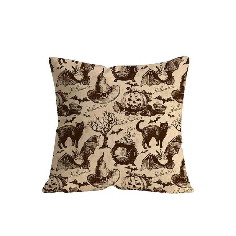 Retro Halloween Skeleton Print Sofa Pillowcase Living Room Decorative Cushion Cover Simple Style Printed Throw Pillow Case