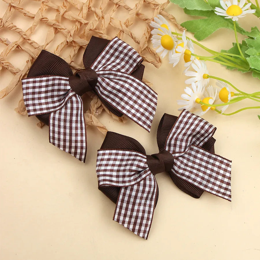 New British Academy Style Ins Pair of Fresh Plaid Bow Hairpin Handmade Hair for Girls