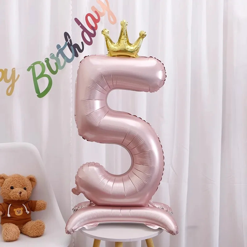 42-Inch Stand-Up Large Pink Base Number Balloons Birthday Decoration Scene Arrangement One-Year-Old Photo Props Balloons