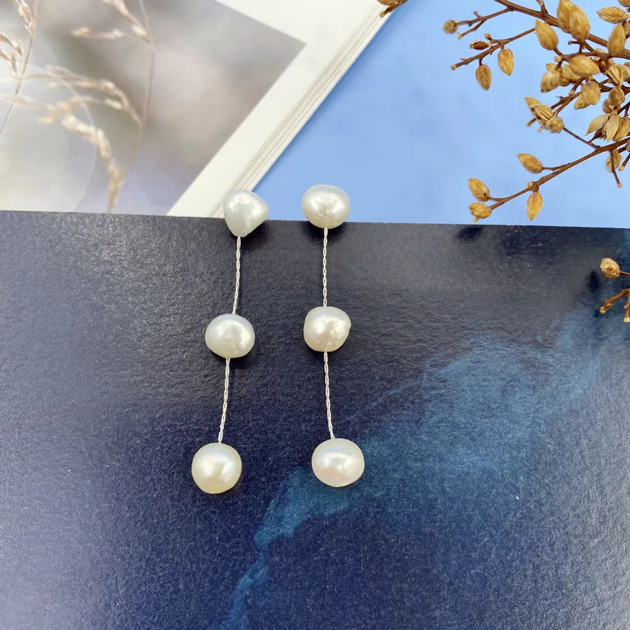 1 Pair Elegant Simple Style Geometric Freshwater Pearl Copper Drop Earrings