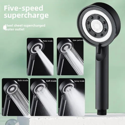 Spray shower booster shower head frosted black hand-held shower head suit five-speed multi-function universal interface