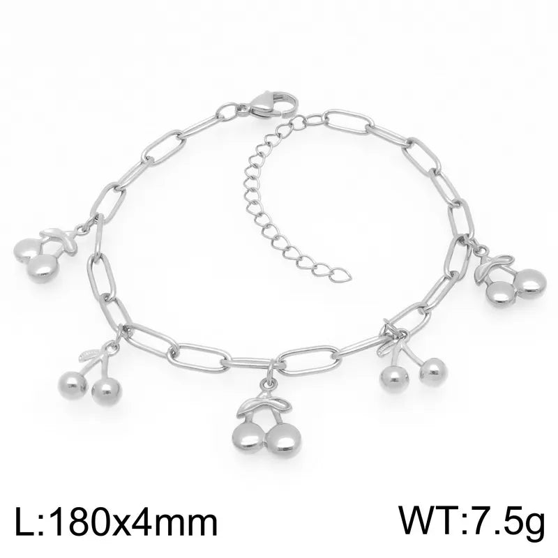 IG Style Vintage Style Cherry Ocean Butterfly 304 Stainless Steel 18K Gold Plated Paperclip Chain Bracelets In Bulk