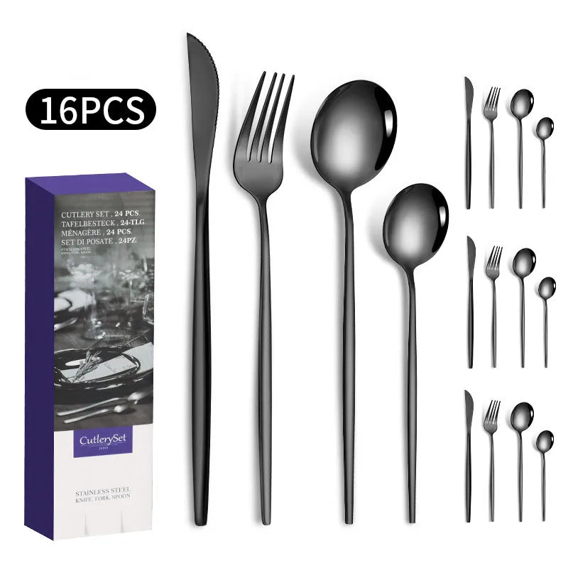 1010 stainless steel tableware 24-piece golden steak knife, fork and spoon gift box Western tableware suit