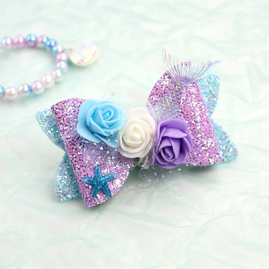 Amazon's Hottest Mermaid Princess Glitter Bow Shell Pearl Children's Girl Cute Hairpin