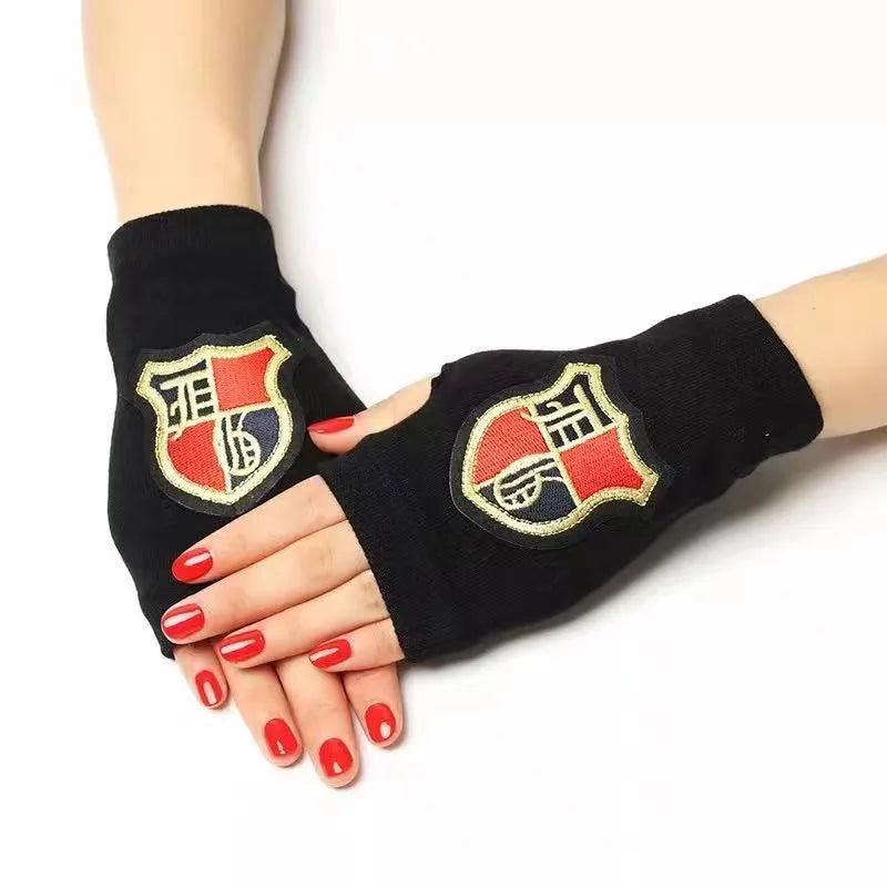 unisex retro bear owl flower knitted fabric gloves 1 pair