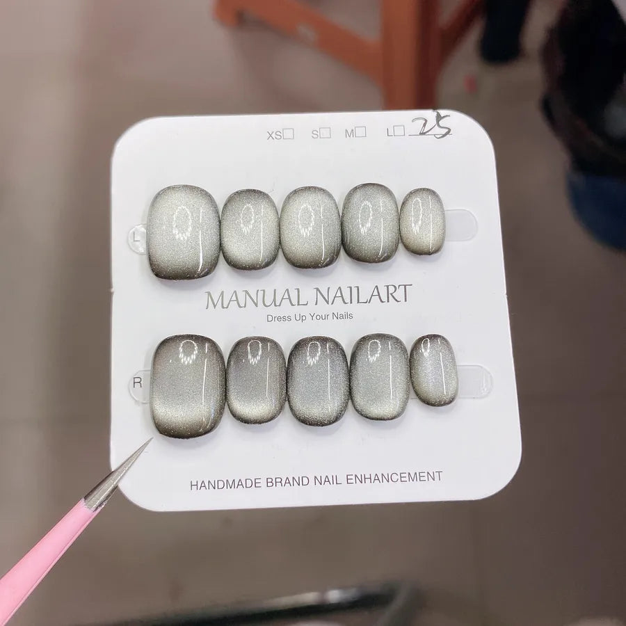 Handmade Wearable Nail Art Phototherapy Finished Product Sparkling Crystal Stone Cat's Eye Removable Starry Sky Pattern Simple Style