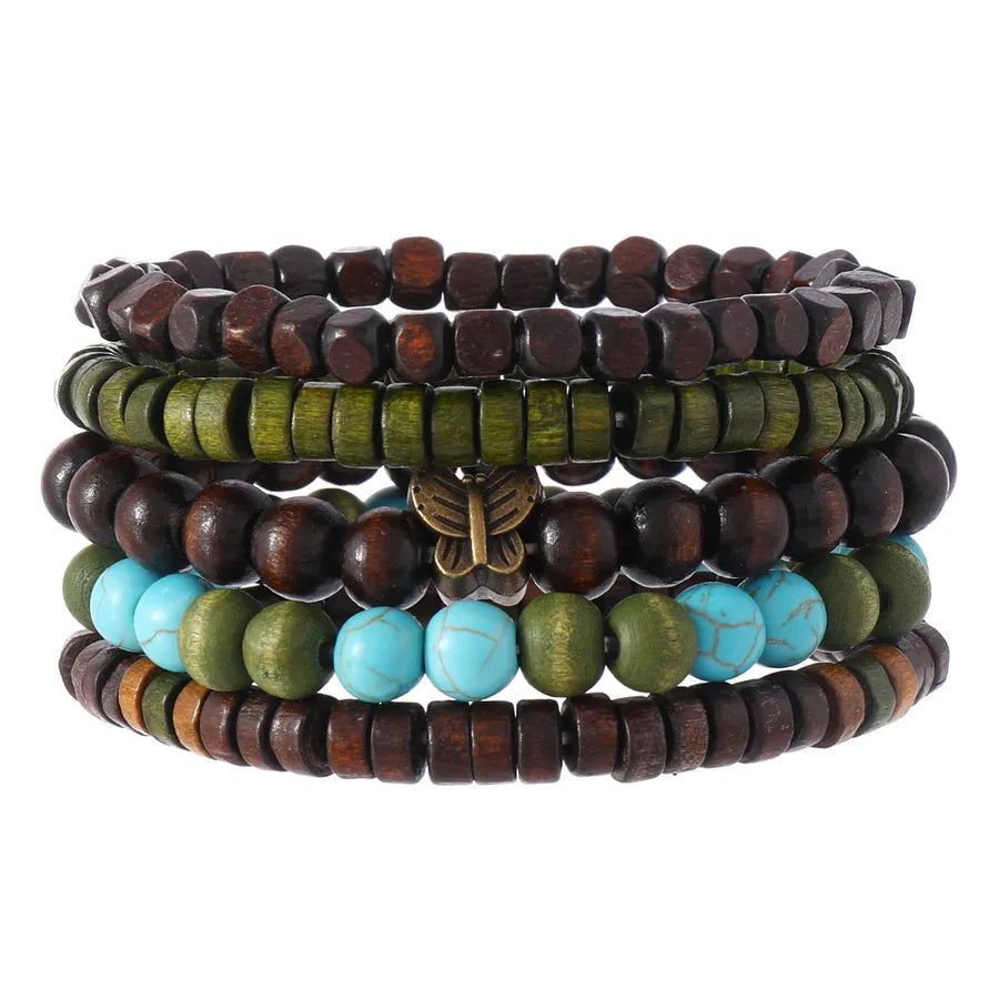 Retro Round Wood Beaded Men's Bracelets