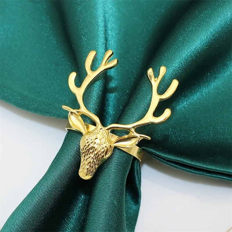 Fashionable Electroplated Christmas Deer Head Sacrificial Festival Sheep Head Bull Head Iron Napkin Rings Style
