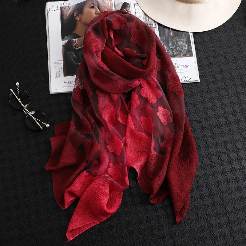 Women's Elegant Flower Polyester Silk Scarf
