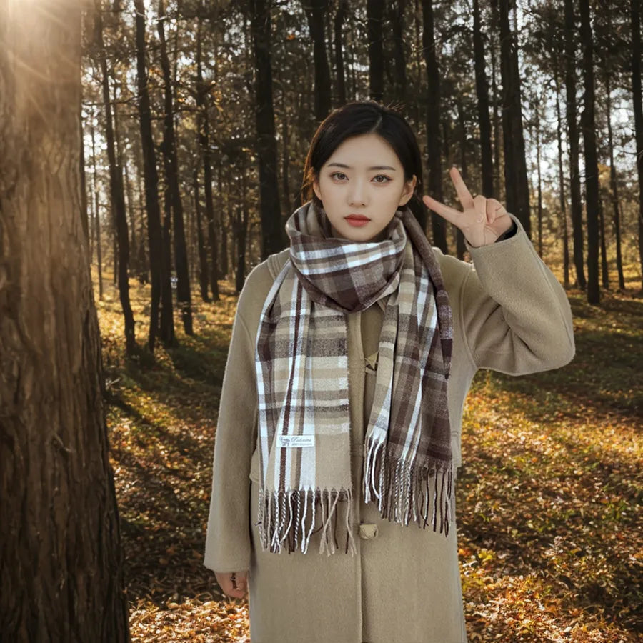 women's casual simple style color block imitation cashmere tassel scarf