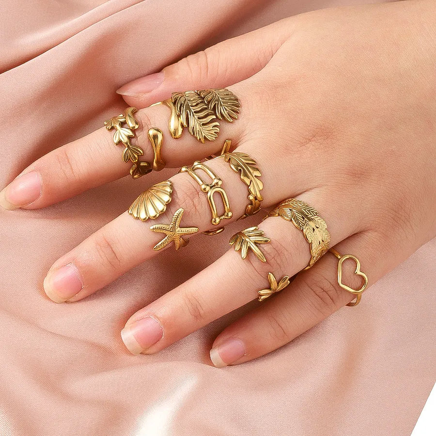 Wholesale Jewelry IG Style Elegant Retro Geometric Leaf Heart Shape 304 Stainless Steel Plating Open Rings