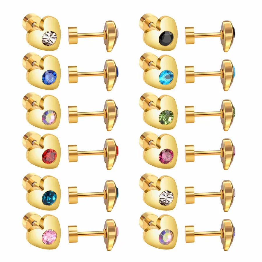 12 pairs Elegant Simple Style Hexagon 304 Stainless Steel 18K Gold Plated Ear Studs