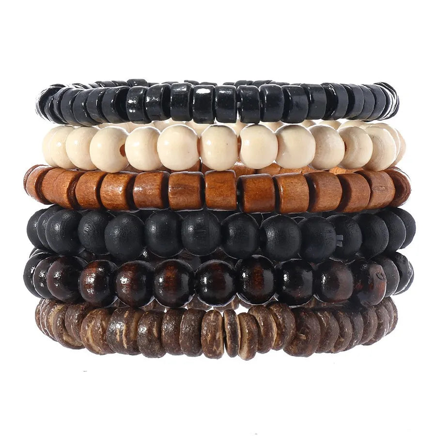 Retro Round Wood Beaded Men's Bracelets