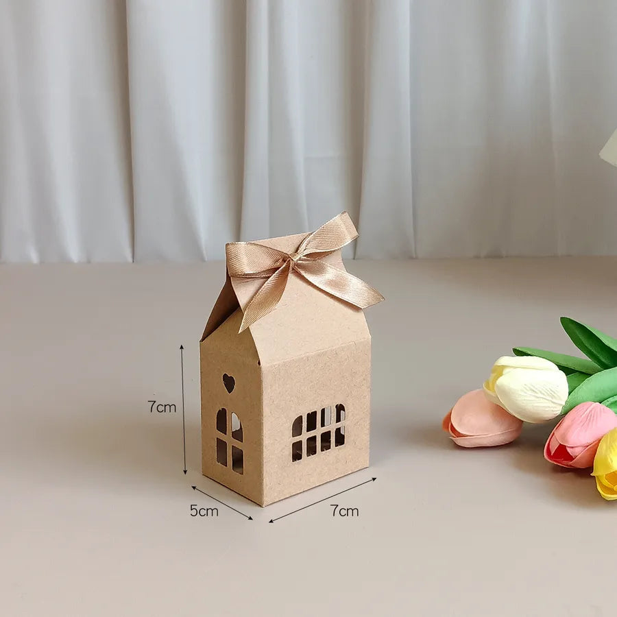 Christmas Gingerbread House Candy Gift Box With Butterfly Knot High End White Kraft Paper Luxury Packaging Box For Presents