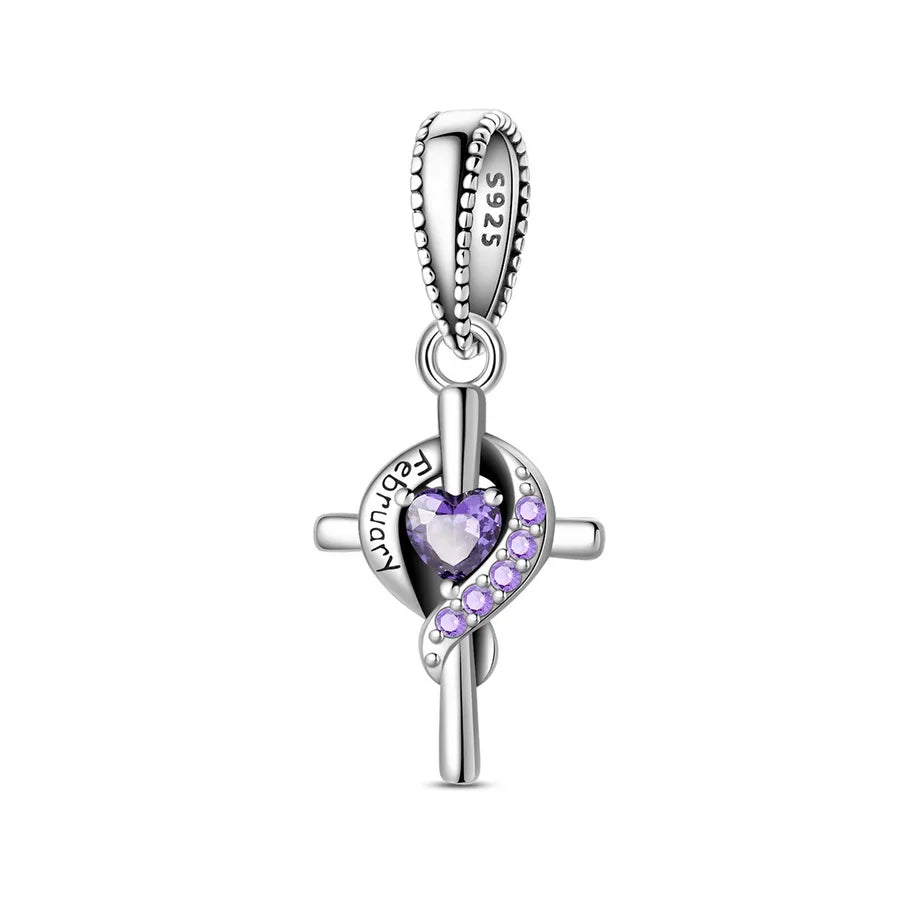 New 925 Sterling Silver Charm Birthstone Pendant DIY Jewelry Bracelet Accessories Attractive Cross Design Original Design